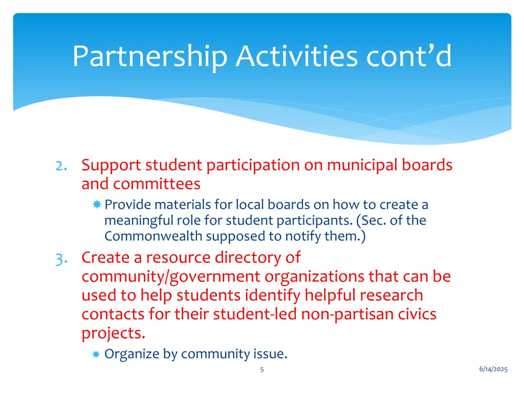partnership activities cont d