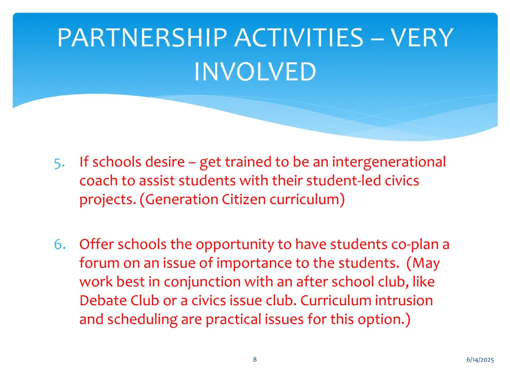 partnership activities very involved