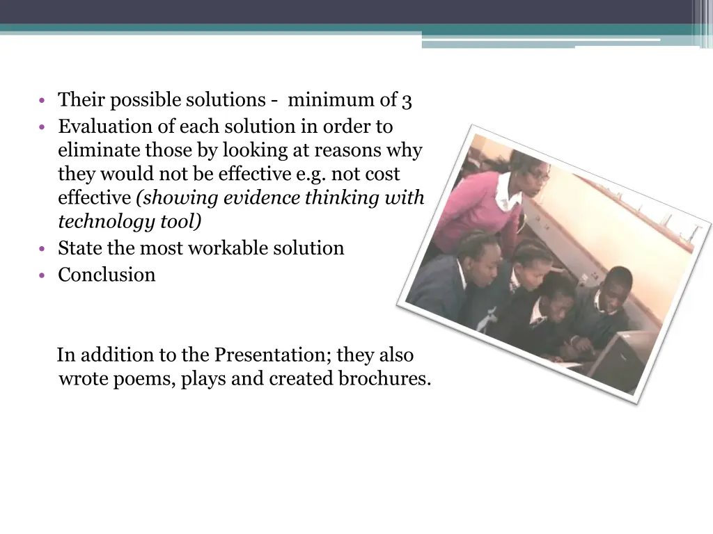 their possible solutions minimum of 3 evaluation