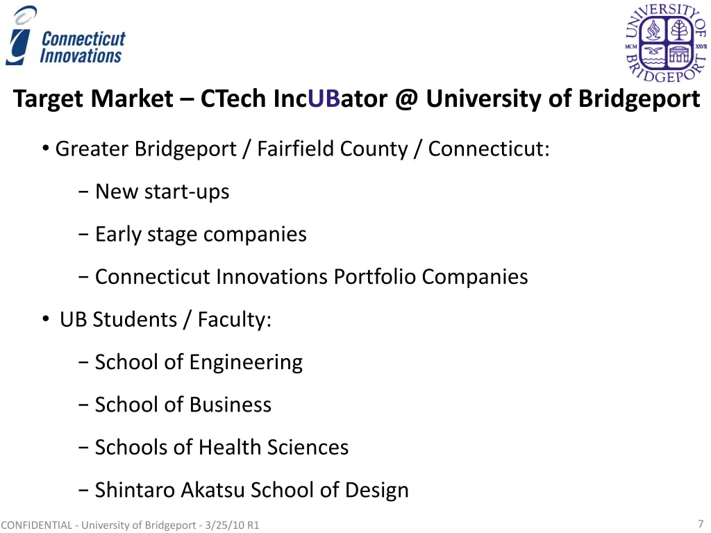 target market ctech incubator @ university