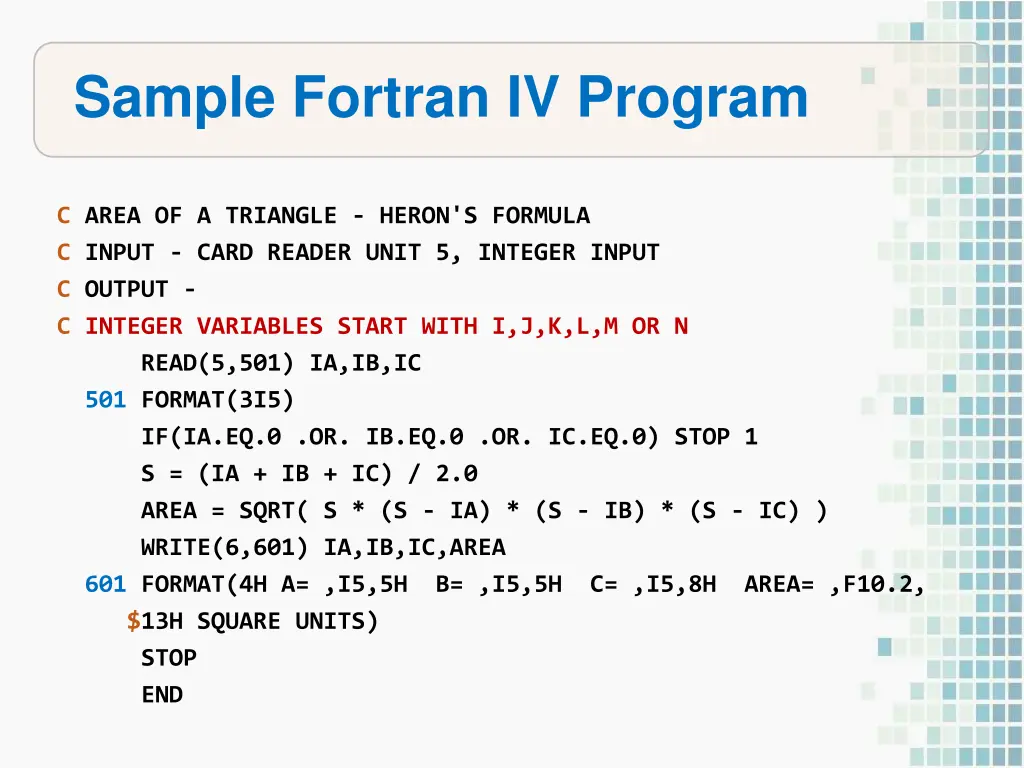 sample fortran iv program