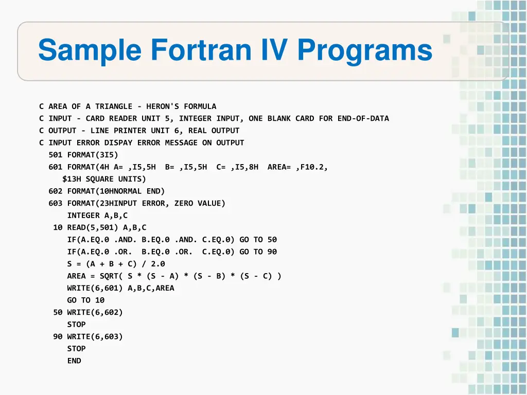 sample fortran iv programs