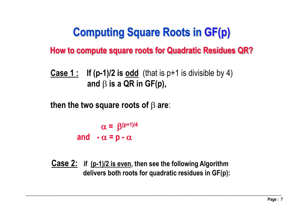 computing square roots in gf p