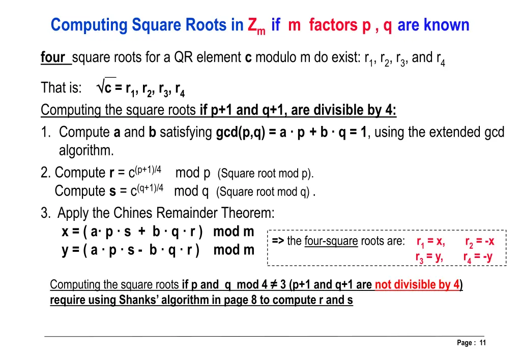 computing square roots in z m if m factors