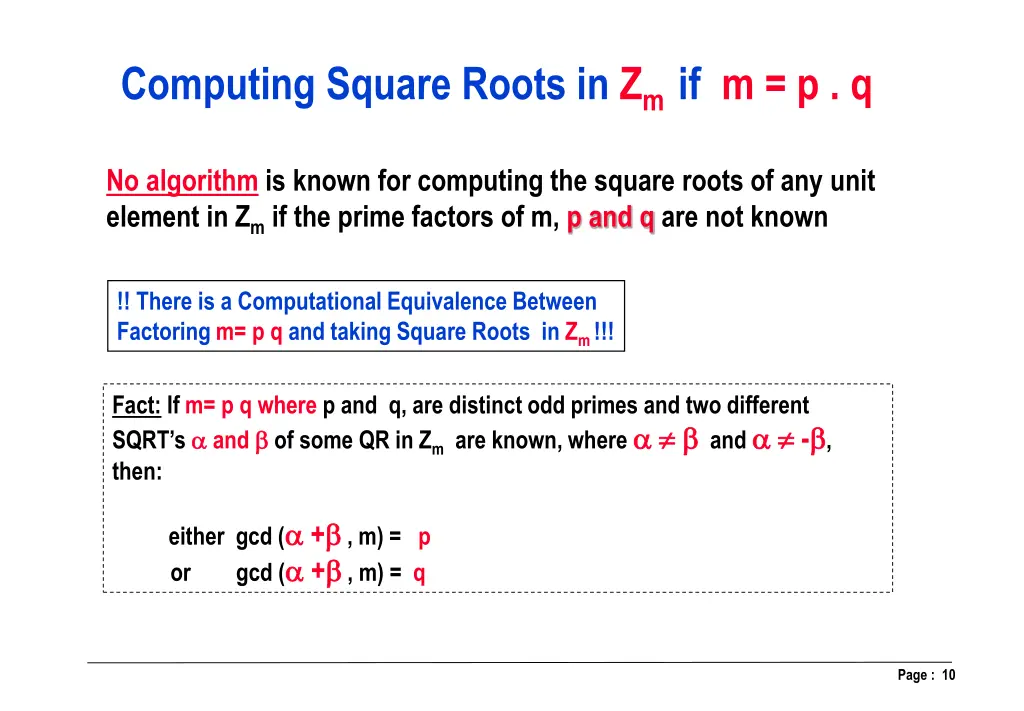 computing square roots in z m if m p q