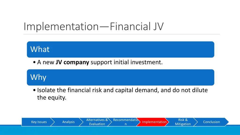 implementation financial jv