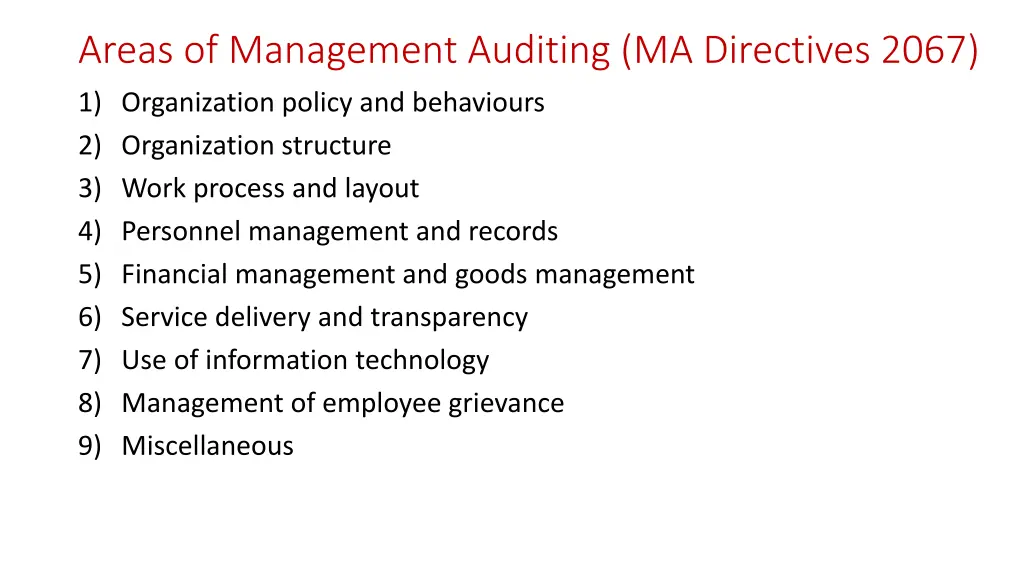 areas of management auditing ma directives 2067