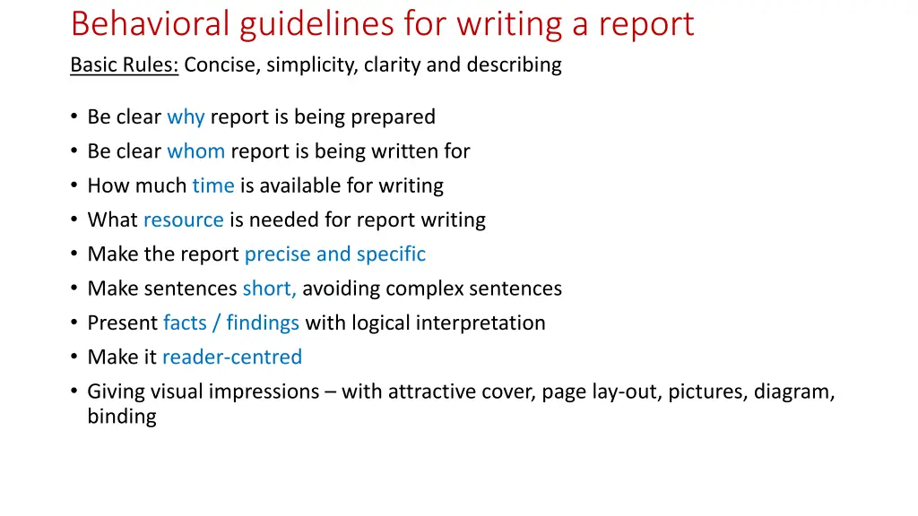 behavioral guidelines for writing a report basic