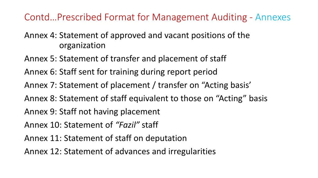 contd prescribed format for management auditing