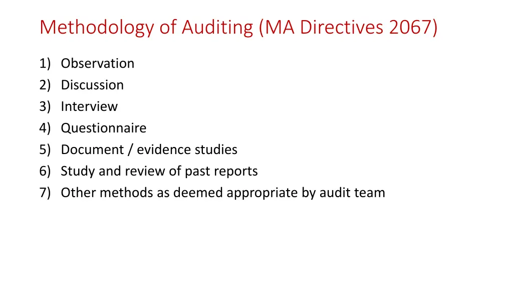 methodology of auditing ma directives 2067