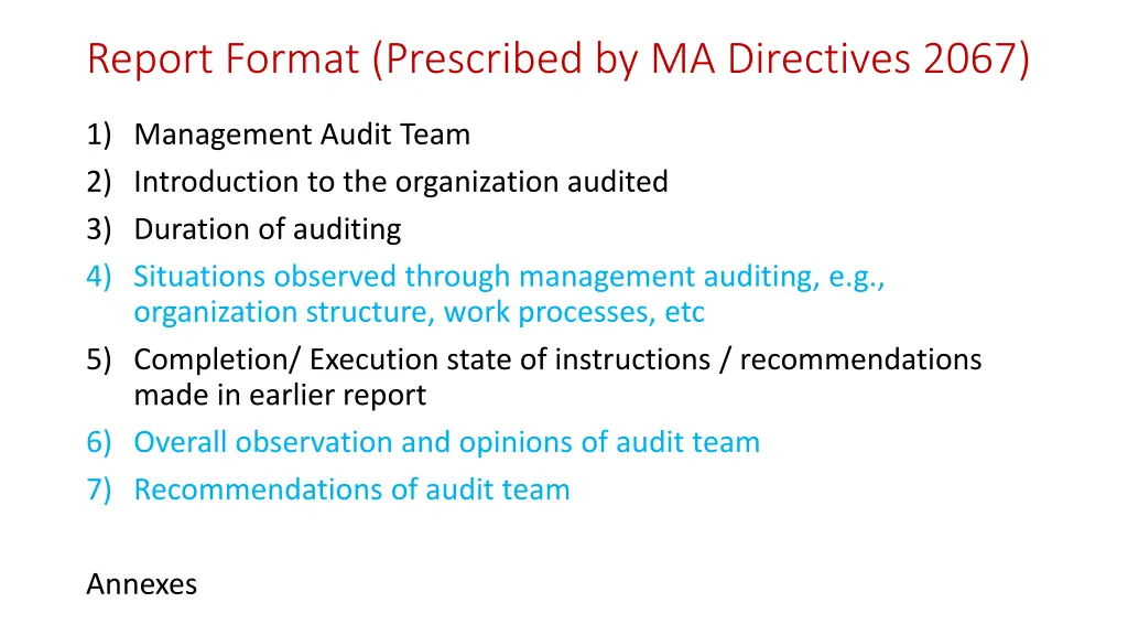 report format prescribed by ma directives 2067