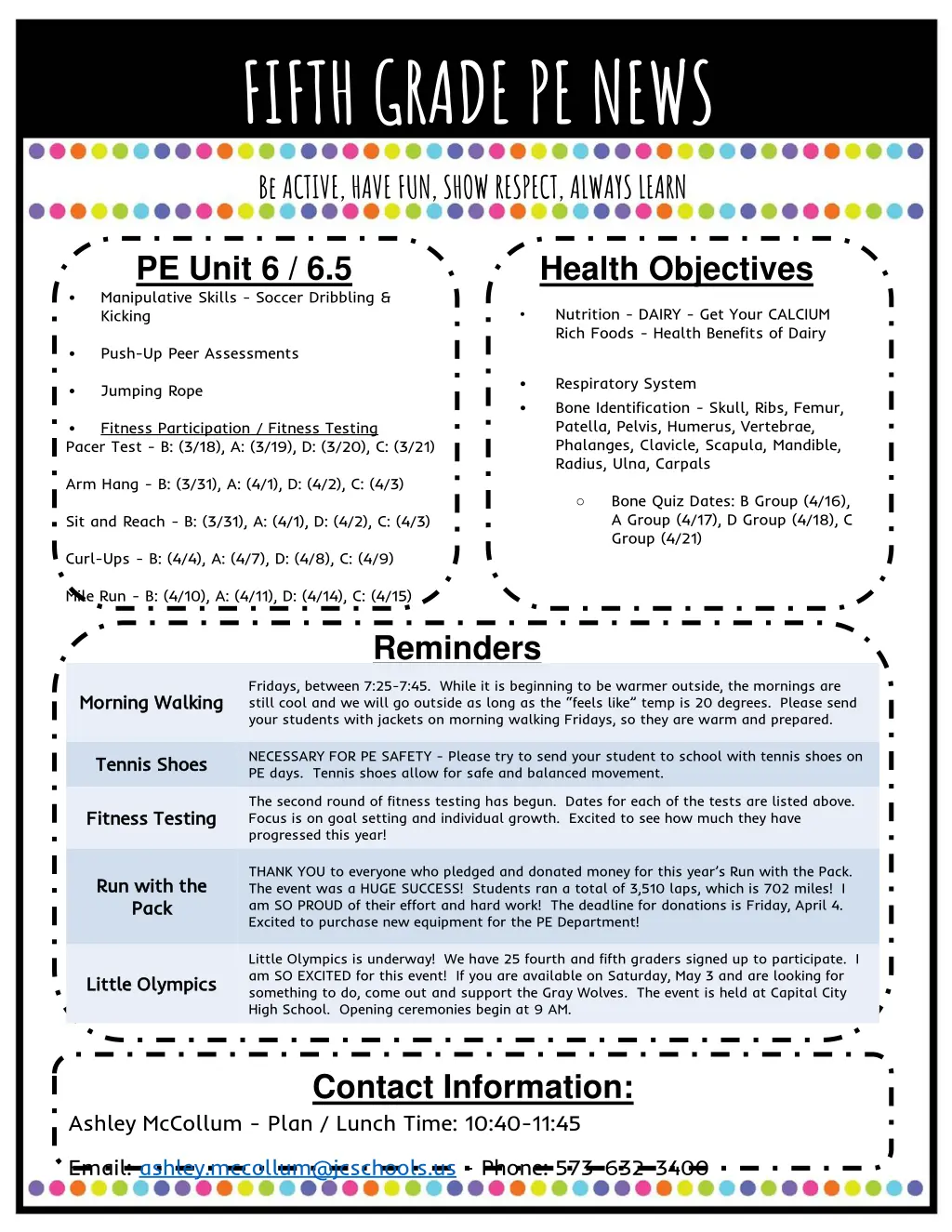 fifth grade pe news