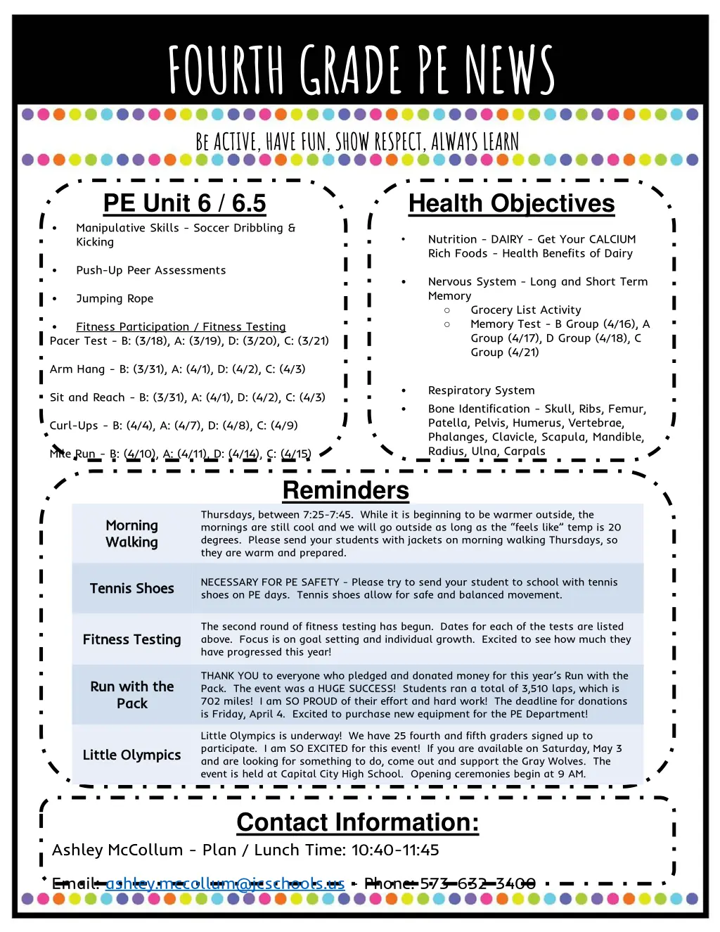 fourth grade pe news