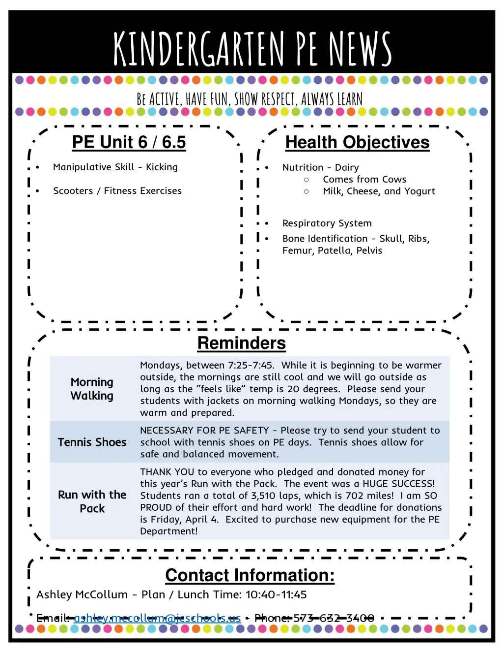 kindergarten pe news