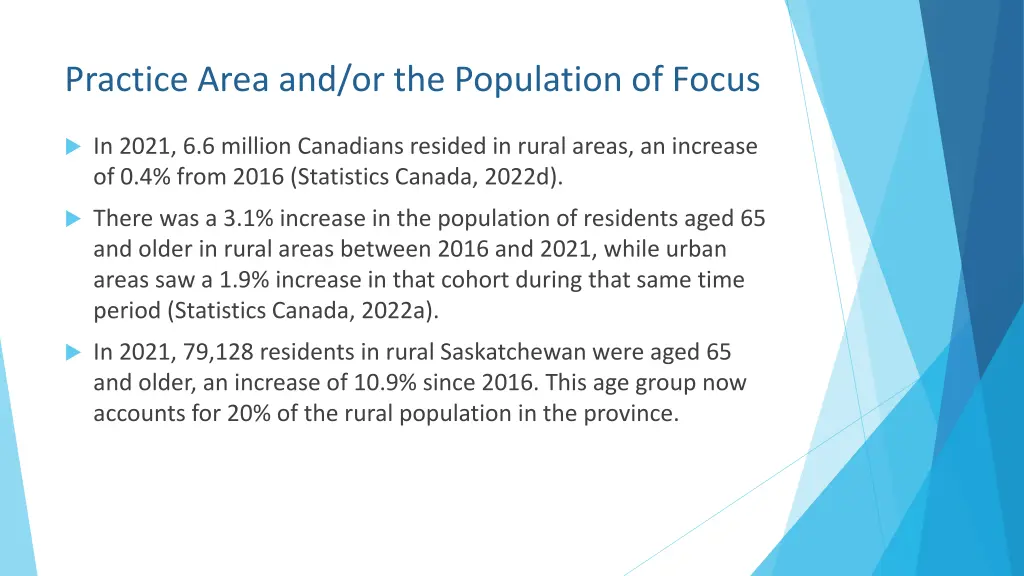 practice area and or the population of focus