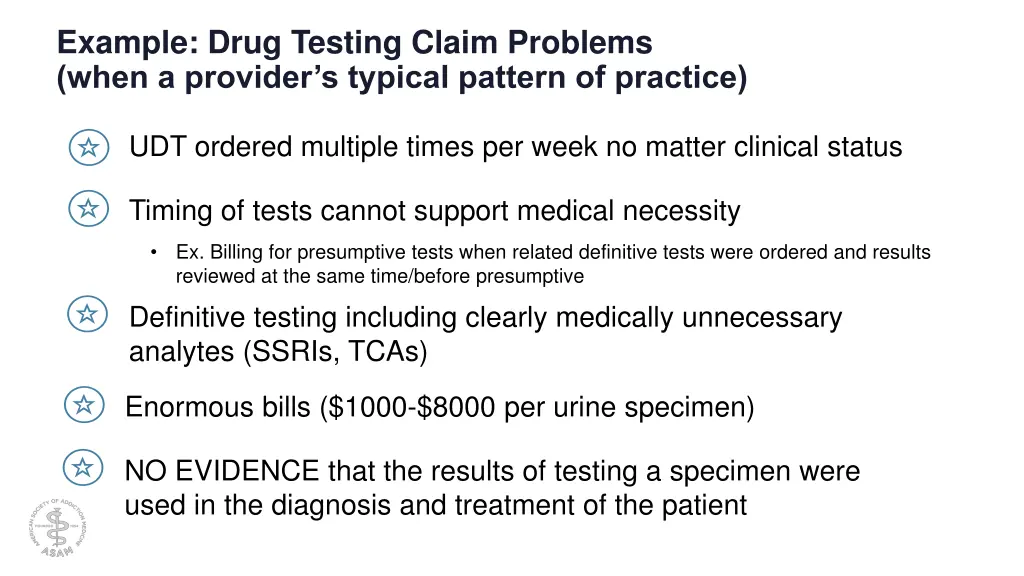 example drug testing claim problems when