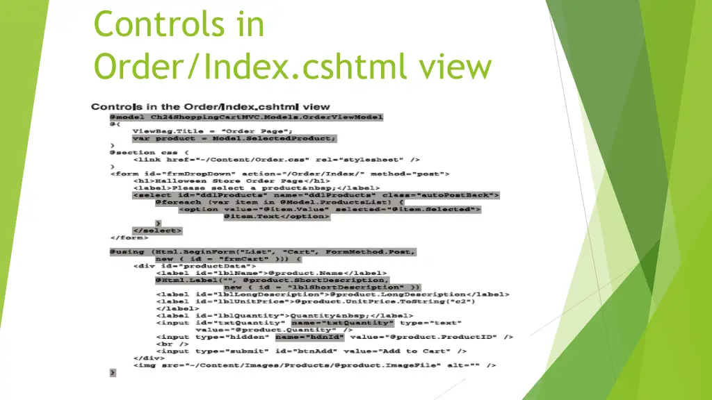 controls in order index cshtml view