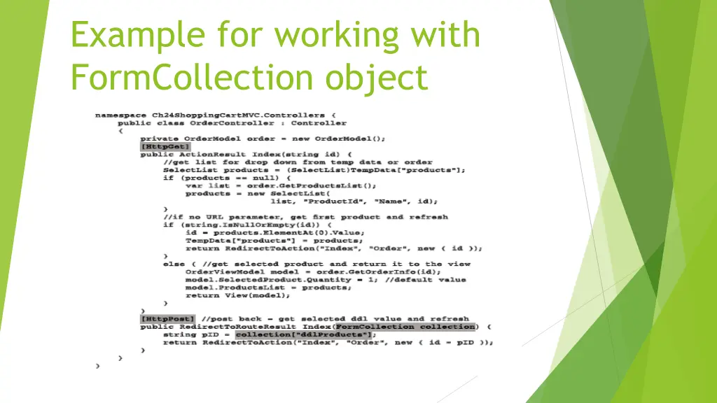 example for working with formcollection object
