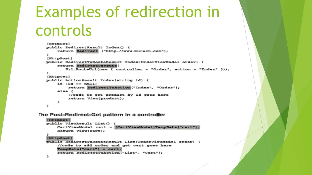 examples of redirection in controls
