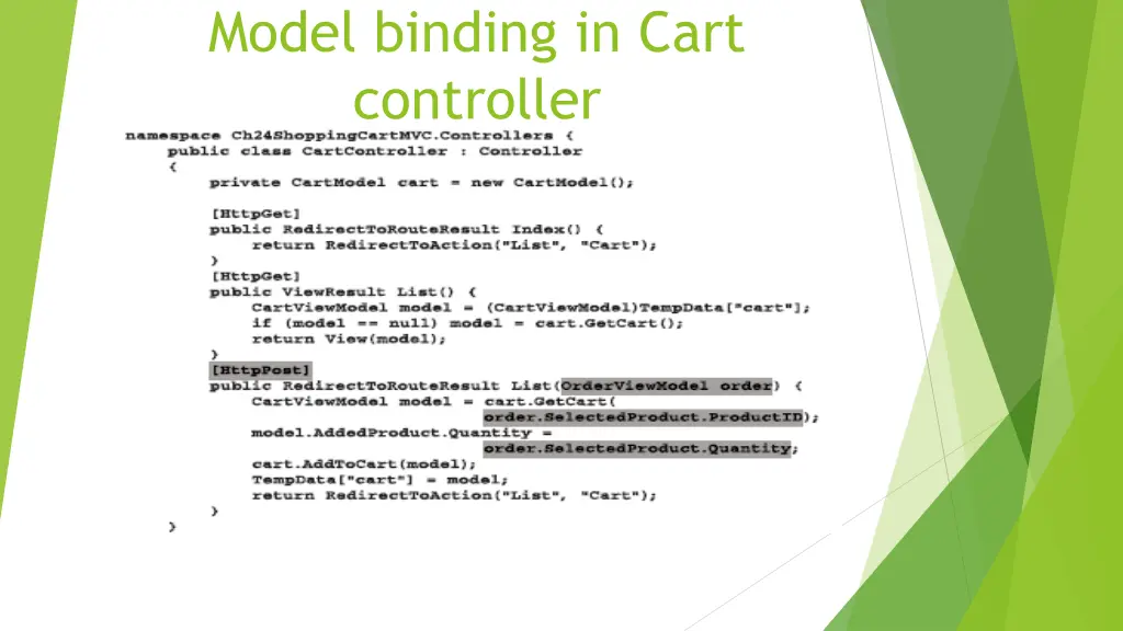 model binding in cart controller