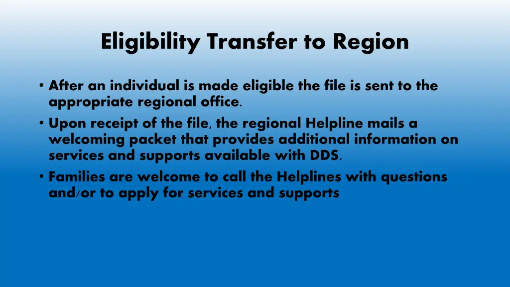 eligibility transfer to region