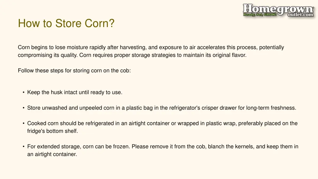 how to store corn