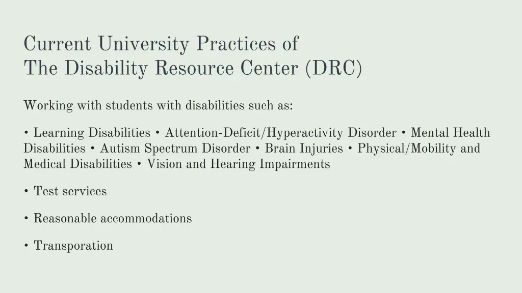 current university practices of the disability