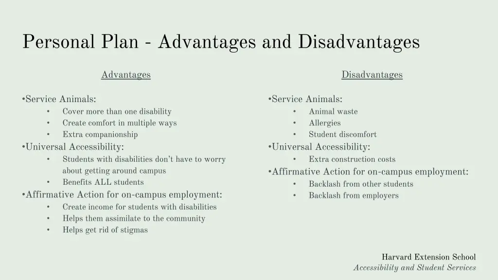 personal plan advantages and disadvantages