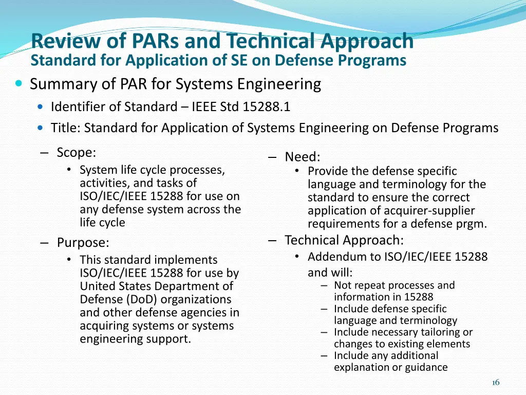 review of pars and technical approach standard