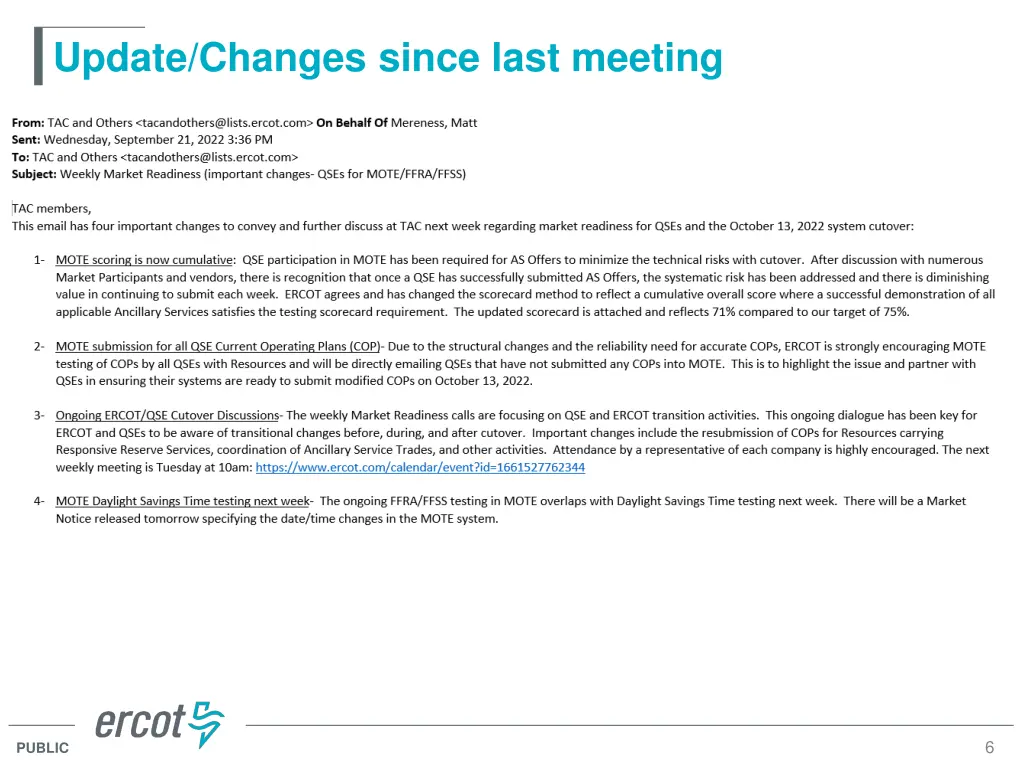 update changes since last meeting