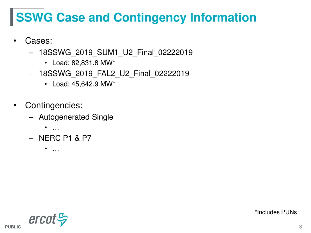 sswg case and contingency information