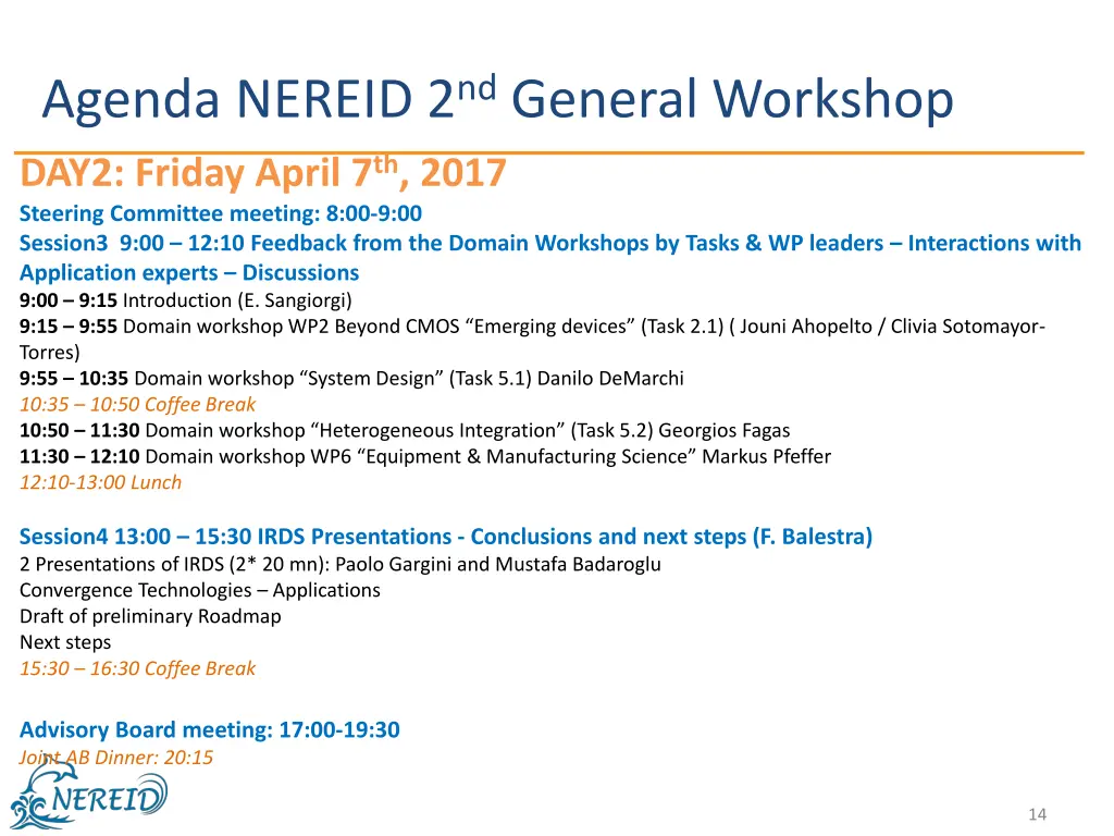 agenda nereid 2 nd general workshop 1