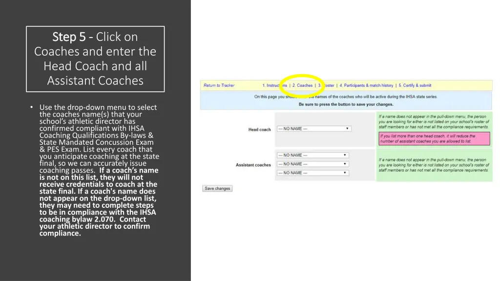 step 5 step 5 click on coaches and enter the head