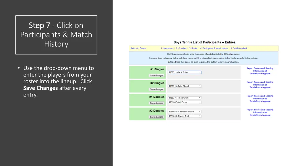 step 7 step 7 click on participants match history