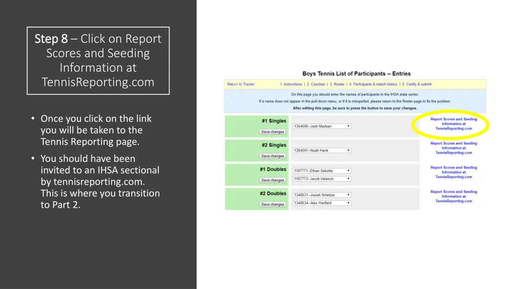 step 8 step 8 click on report scores and seeding