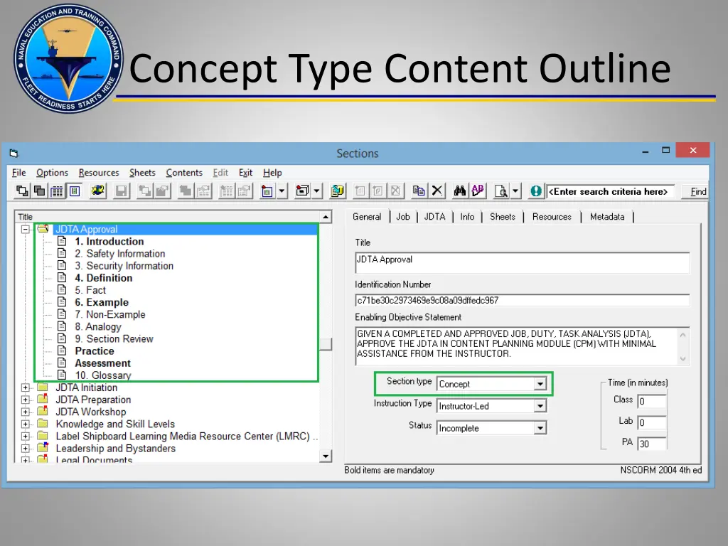 concept type content outline