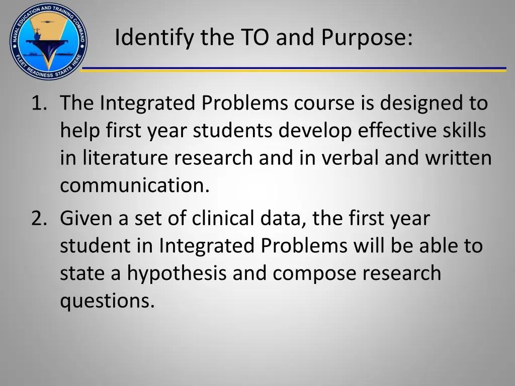 identify the to and purpose