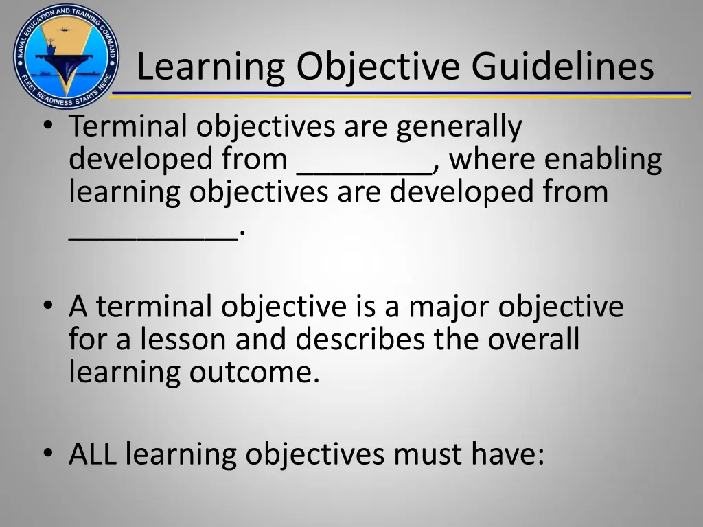 learning objective guidelines terminal objectives
