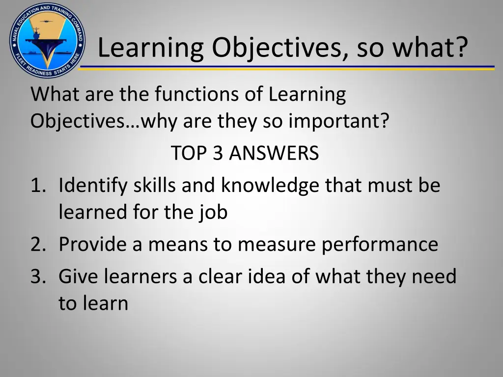 learning objectives so what