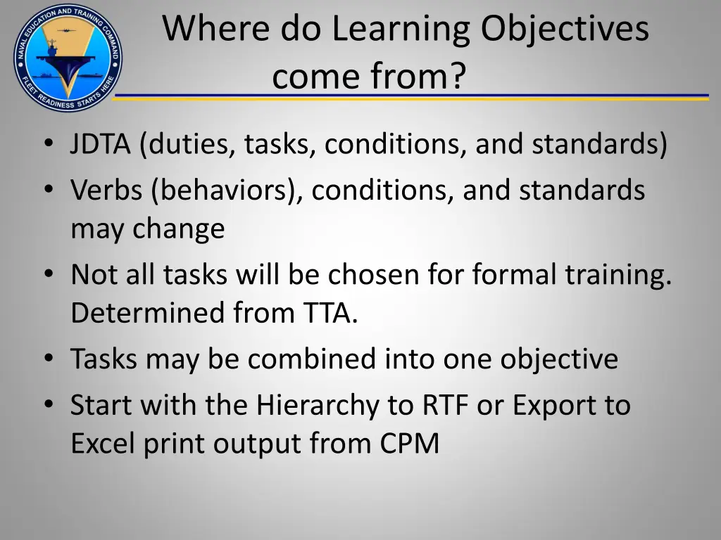 where do learning objectives come from