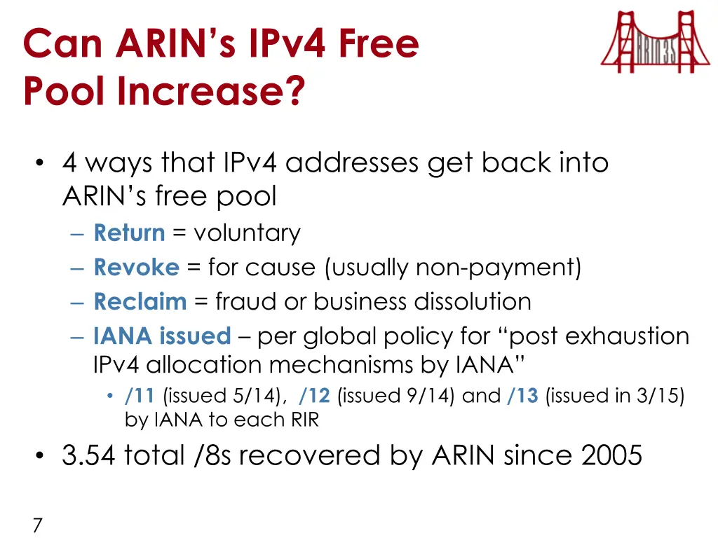 can arin s ipv4 free pool increase