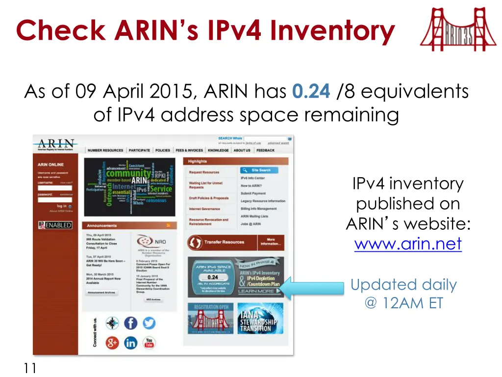 check arin s ipv4 inventory