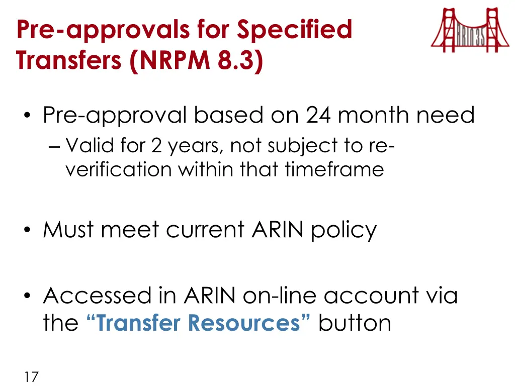 pre approvals for specified transfers nrpm 8 3