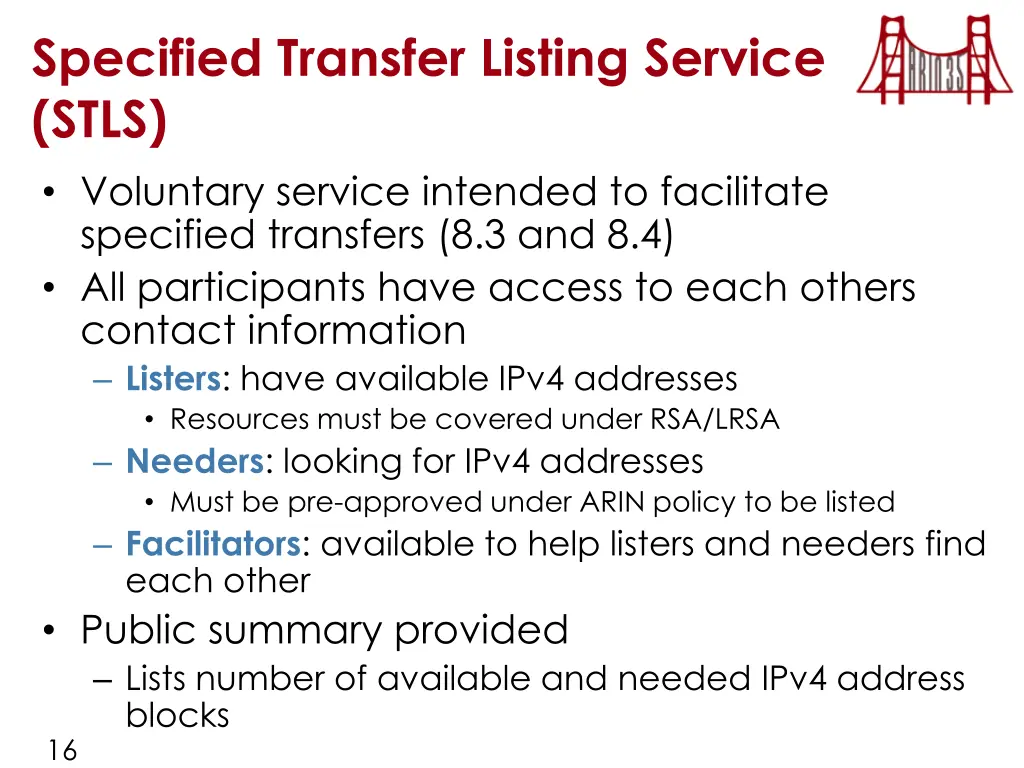 specified transfer listing service stls voluntary