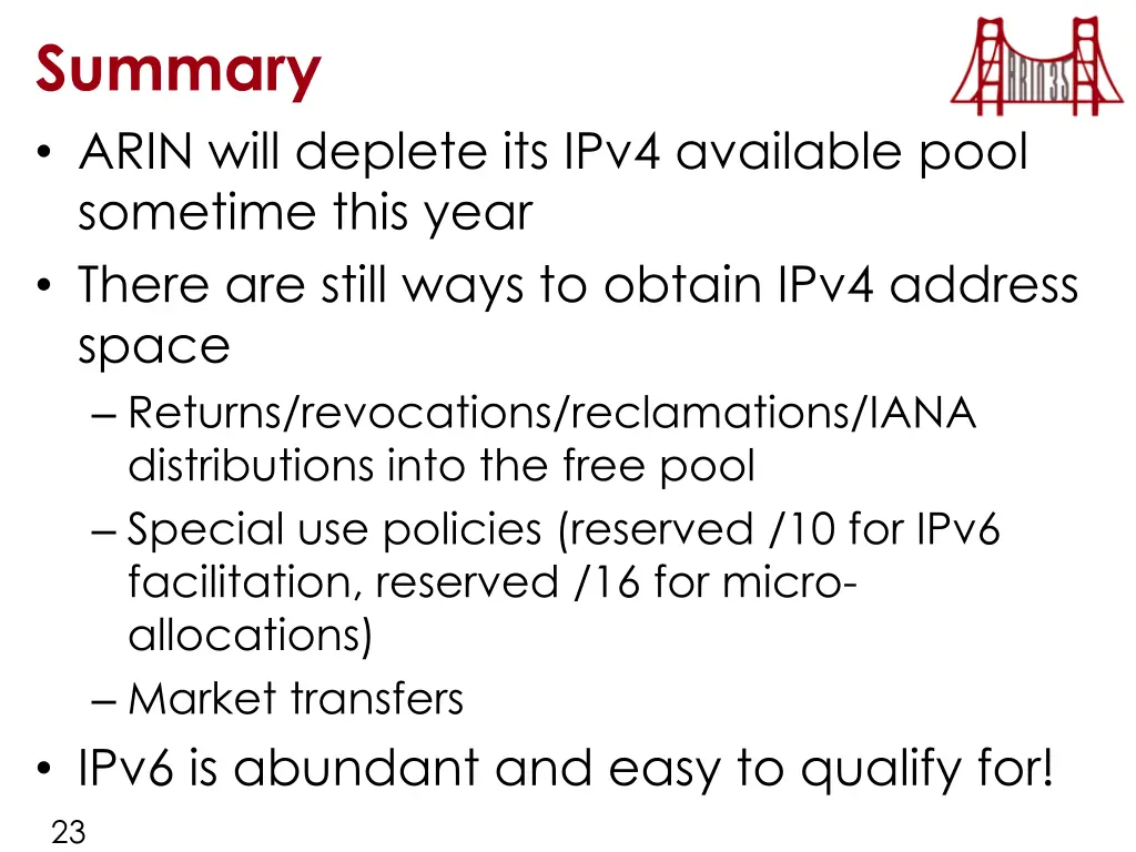 summary arin will deplete its ipv4 available pool