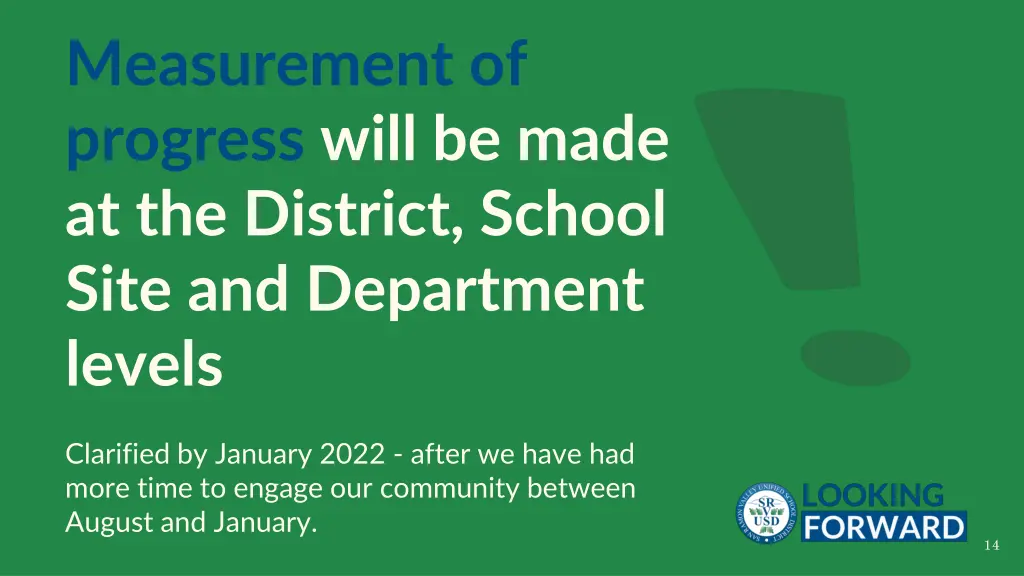 measurement of progress will be made