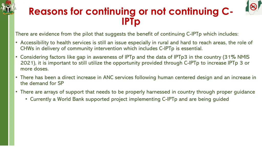 reasons for continuing or not continuing c iptp
