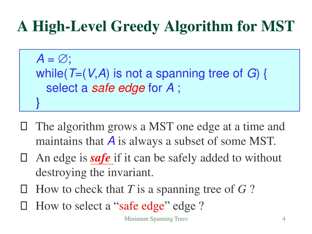 a high level greedy algorithm for mst