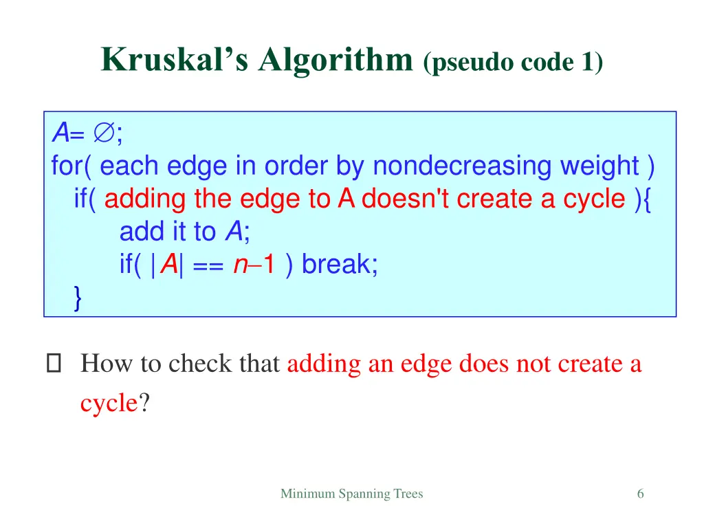 kruskal s algorithm pseudo code 1