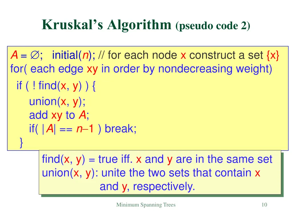 kruskal s algorithm pseudo code 2